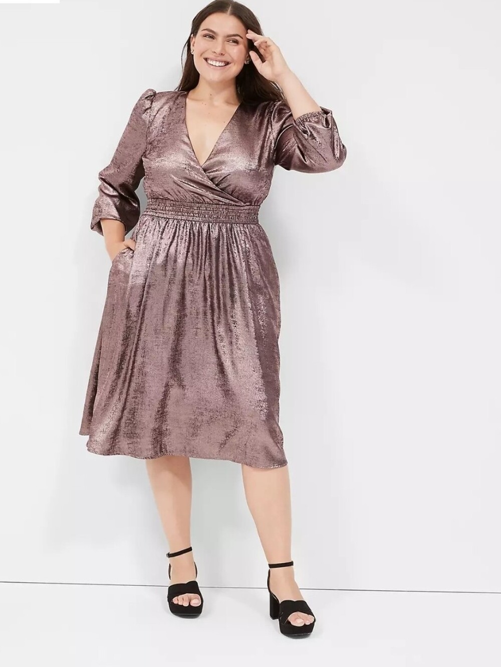 Lane Bryant Blouson Sleeve Metallic wrap shimmer cocktail party dress 22/24